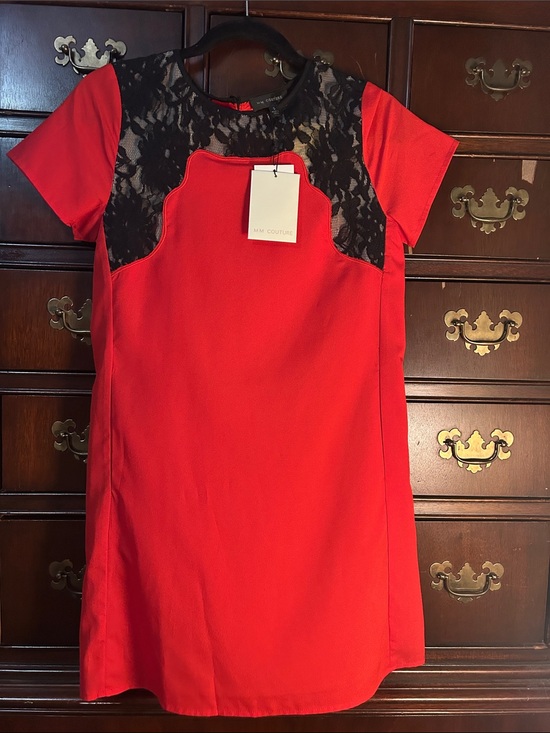 MM Couture Dresses & Skirts - MM Couture Red Mini Dress with Black Lace Yoke